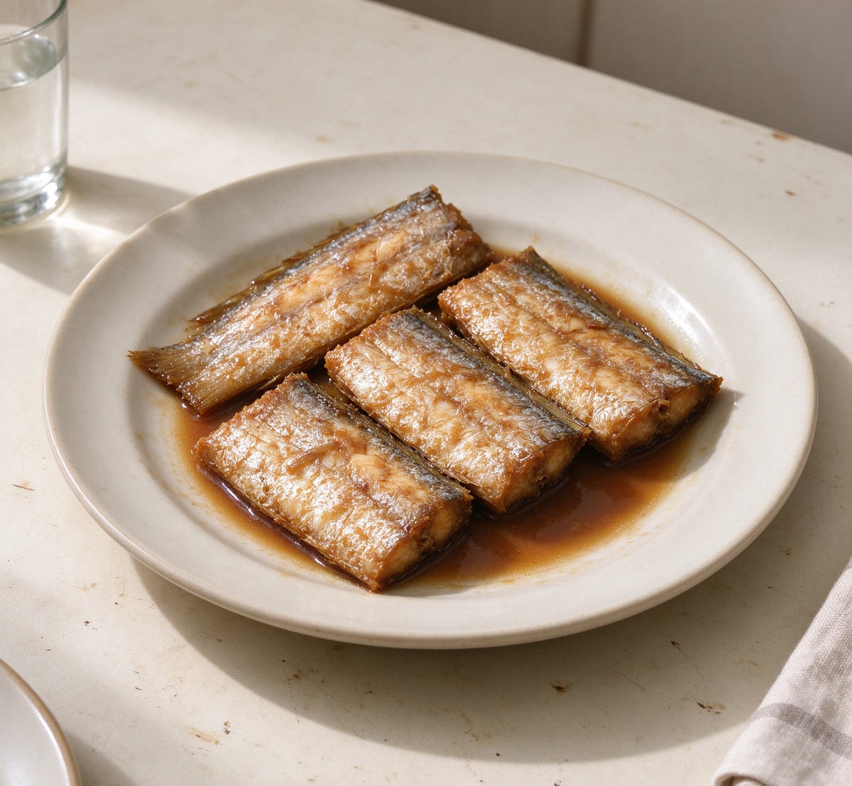 Fresh whole ribbonfish with silver scales on a kitchen bench (2)
