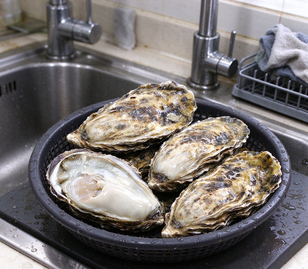 Fresh raw oysters in the shell, arranged in a bowl