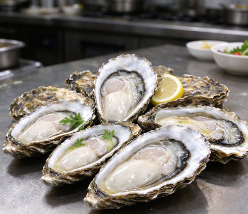 Fresh raw oysters in the shell, arranged in a bowl (2)